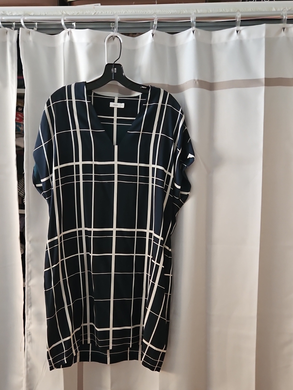 Vince Navy Dress with White Windowpane Grid And Pockets
